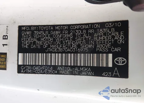 2010 Scion Tc from USA, damaged, VIN JTKDE3B70A0316975